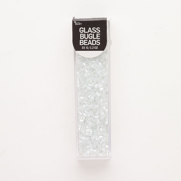 Bugle bead, glass, pkg/33g, crystal clear, 3x2mm round tube. image number 0