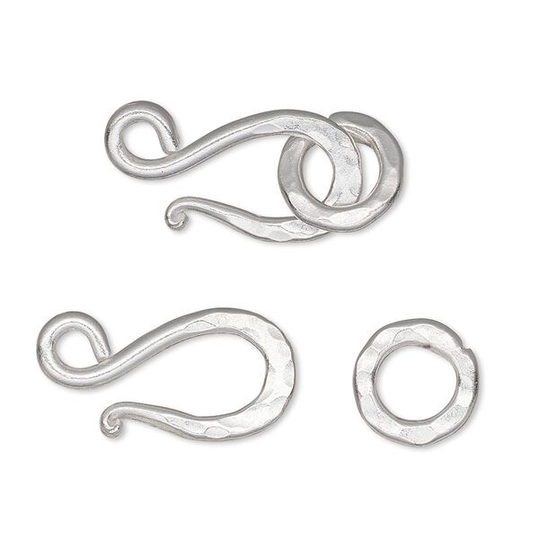 Clasp, hook-and-eye, Hill Tribes, silver-plated copper, 21x11mm hammered with 10mm hammered jump ring. Sold individually. image number 0