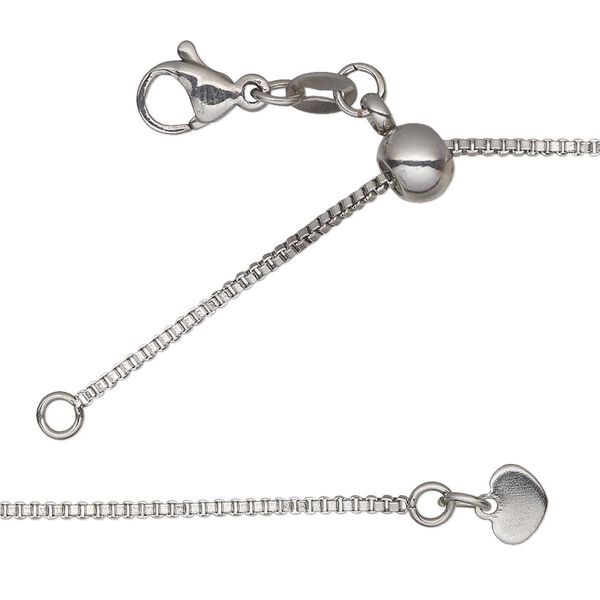 Chain, stainless steel and silicone, 1.2mm box with 6x4mm adjustable slider bead and 6x5mm tab, wearable from 16 to 24 inches with lobster claw clasp and loop. Sold individually. image number 0