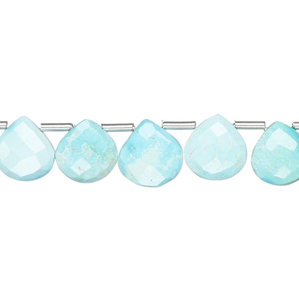 Imperial crown turquoise 1pkg18, hand-cut top-drilled faceted puffed teardrop bead natural 8-10mm image number 0