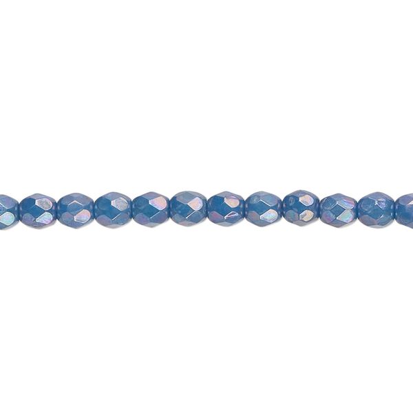 Bead, Czech fire-polished glass, opaque turquoise blue nebula, 4mm faceted round. Sold per 15-1/2" to 16" strand. image number 0