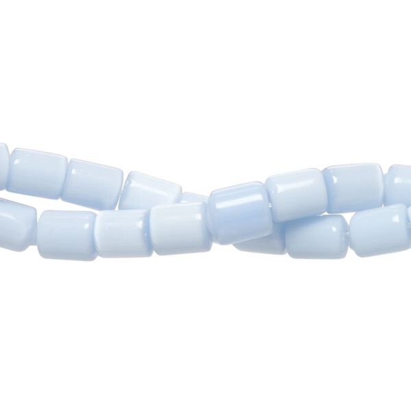 Bead 1pkg2 cat's eye glass (fiber optic glass), 6x4mm-7x6mm round tube, 14 inch opaque light blue image number 0