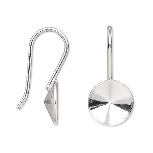 Ear wire, Almost Instant Jewelry®, sterling silver, 28mm fishhook with 12mm rivoli setting, 18 gauge. Sold per pair. image number 0