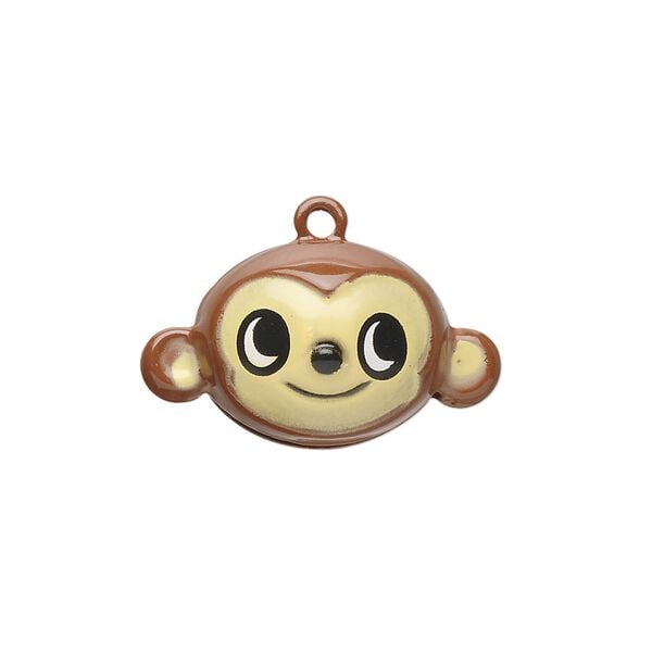 Bell, brass and enamel, multicolored, 24x14mm monkey head with clapper. Sold per pkg of 6. image number 0