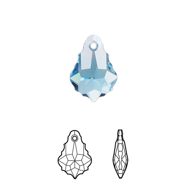 Drop 2pk aquamarine, Crystal Passions® 16x11mm pendant baroque 6090 image number 0
