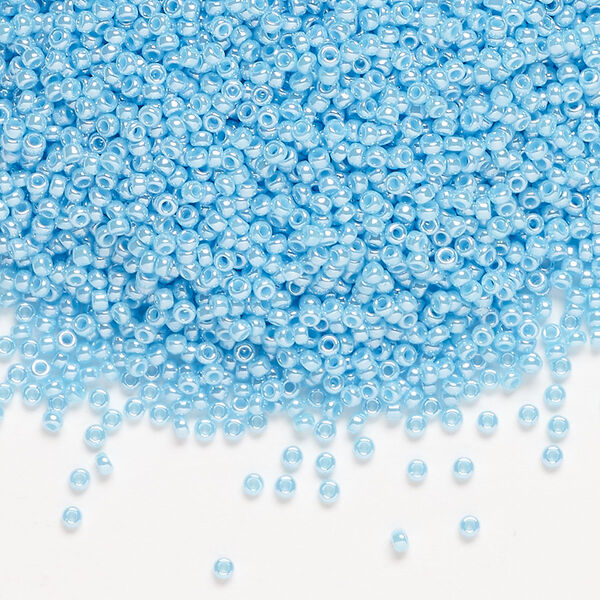 Seed bead, Miyuki, glass, pkg/250g, #15 rocaille, opaque luster light blue (RR-433). image number 0