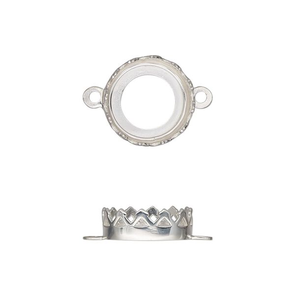 Link, sterling silver, 13mm round with triangle edge and open back with 12mm round cabochon bezel setting. Sold individually. image number 0