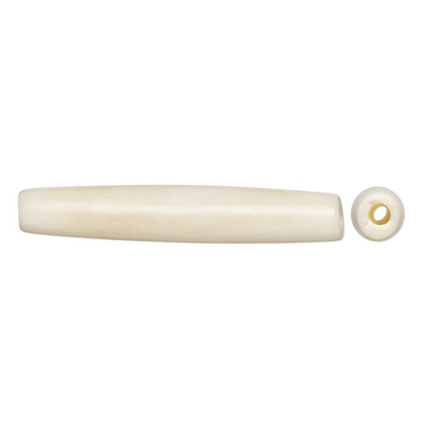 Bead, bone (bleached), white, 38x5mm-38x8mm hand-cut hairpipe, Mohs hardness 2-1/2. Sold per pkg of 24. image number 0