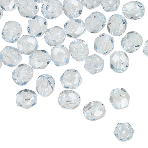 Czech fire-polished glass 1pkg60, faceted round bead dipped décor translucent light blue 6mm image number 0