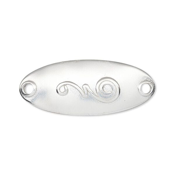 Focal, Hill Tribes, silver-plated brass, 34x14mm curved oval with swirl design. Sold individually. image number 0