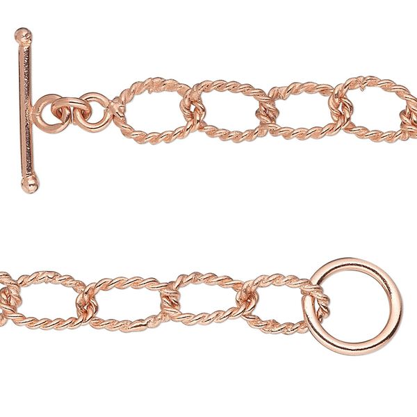 Chain, copper-plated copper, 7mm twisted oval cable, 24 inches with toggle clasp. Sold individually. image number 0
