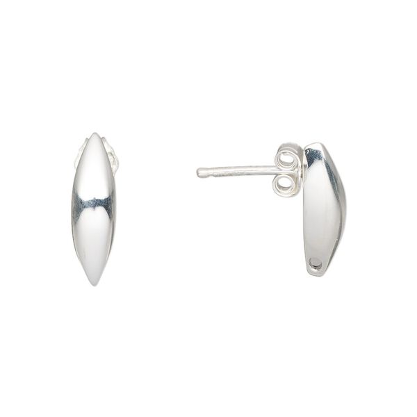 Earstud 1pkg2 sterling silver, 16x5mm puffed marquise / closed bottom hole / earnuts, 1 pair image number 0