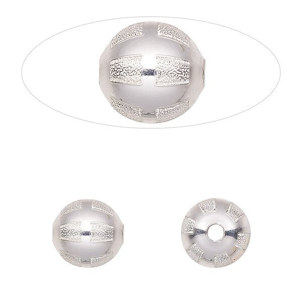 Bead, sterling silver, 10mm round with laser-cut square pattern. Sold individually. image number 0