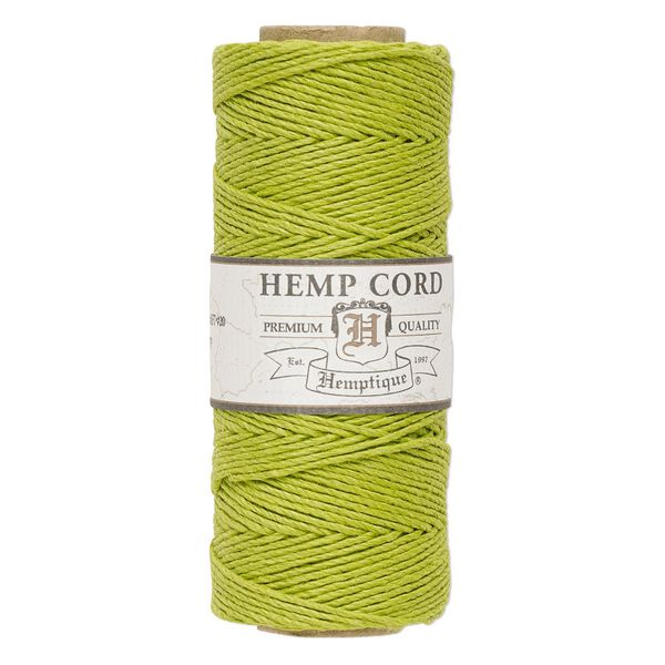 Cord, Hemptique®, polished hemp, lime green, 1mm diameter, 20-pound test. Sold per 205-foot spool. image number 0