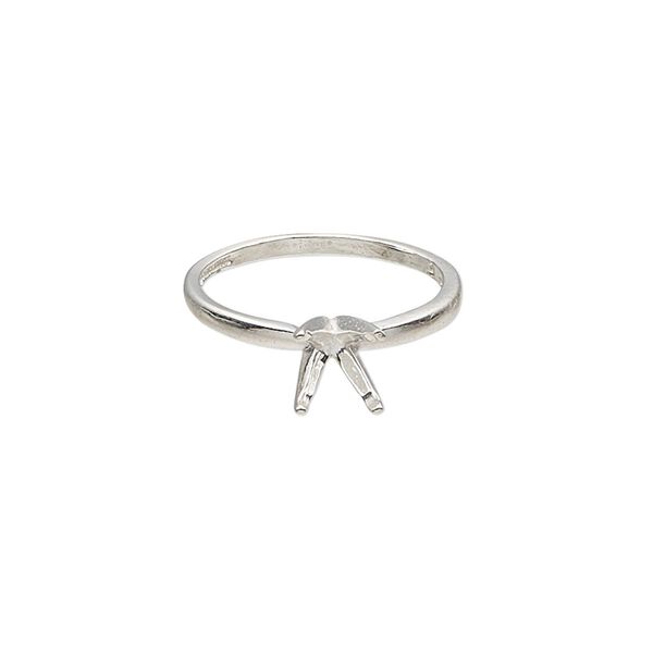 Ring, Sure-Set™, sterling silver, 7mm 4-prong round setting, size 5-1/2 to 6. Sold individually. image number 0