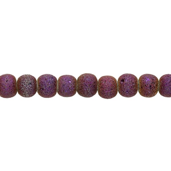 Bead, coated glass, opaque matte purple AB, 5-6mm uneven round. Sold per 15-1/2" to 16" strand. image number 0