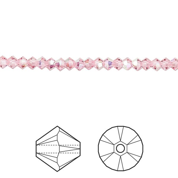 Bead 48pk light rose AB, Crystal Passions® 3mm bicone 5328 image number 0
