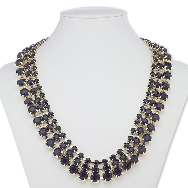 Necklace, acrylic with gold-finished steel and "pewter" (zinc-based alloy), black, faceted round, 18 inches with 2-inch extender chain and lobster claw clasp. Sold individually. image number 0