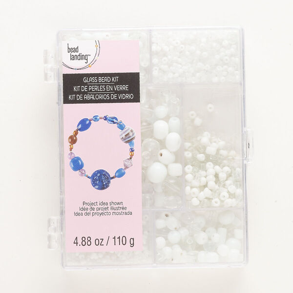 Bead mix, glass, opaque and transparent white and clear, 11/0-13x7mm mixed shapes. Sold per 110-gram pkg, approximately 700 beads. image number 0