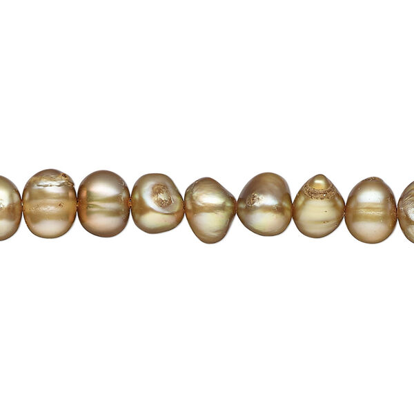 Pearl, cultured freshwater (dyed), golden copper, 6-7mm flat-sided potato, D grade, Mohs hardness 2-1/2 to 4. Sold per 15-inch strand. image number 0