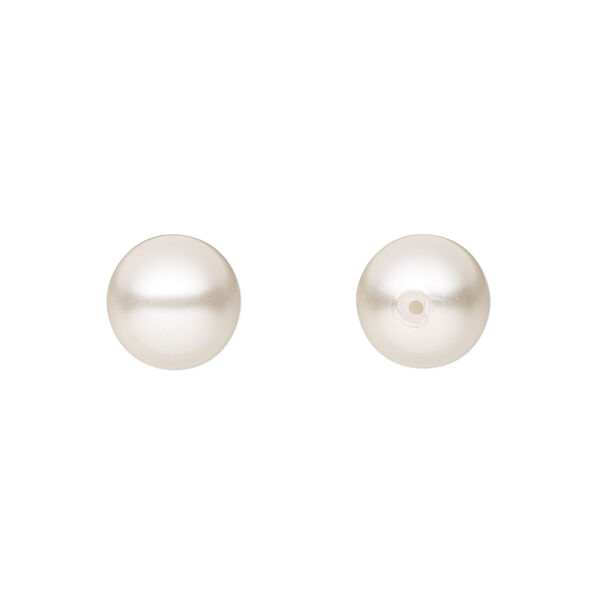 Pearl 50pk white, Preciosa Czech crystal 10mm half-drilled round image number 0