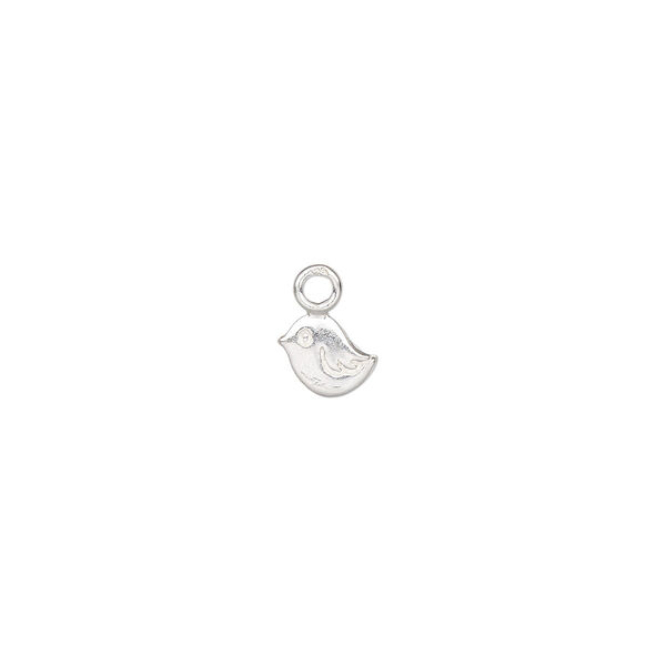 Charm, sterling silver, 5.5x4.5mm single-sided chickadee. Sold per pkg of 2. image number 0