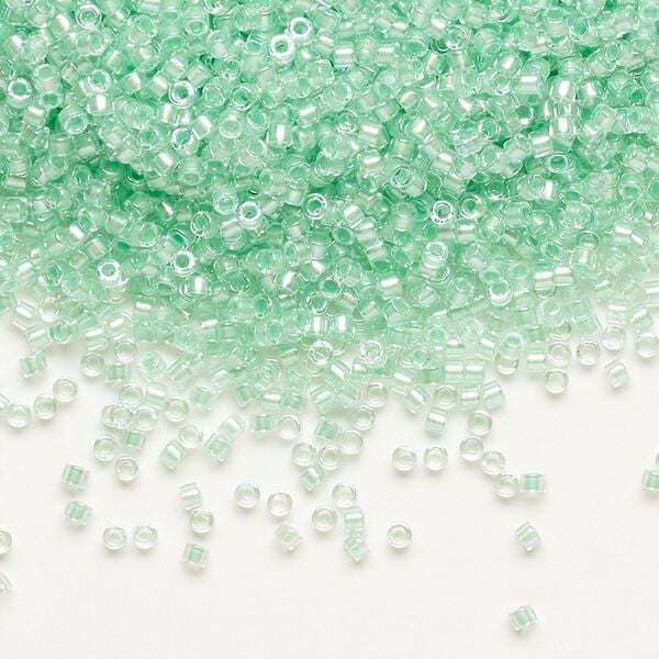 Seed bead, Delica®, glass, pkg/50g, #11 round, translucent mint pearl-lined glacier blue (DB-1707). image number 0