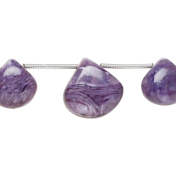 Charoite 1pkg3, hand-cut top-drilled puffed teardrop bead natural graduated 12x12mm-15x15mm image number 0