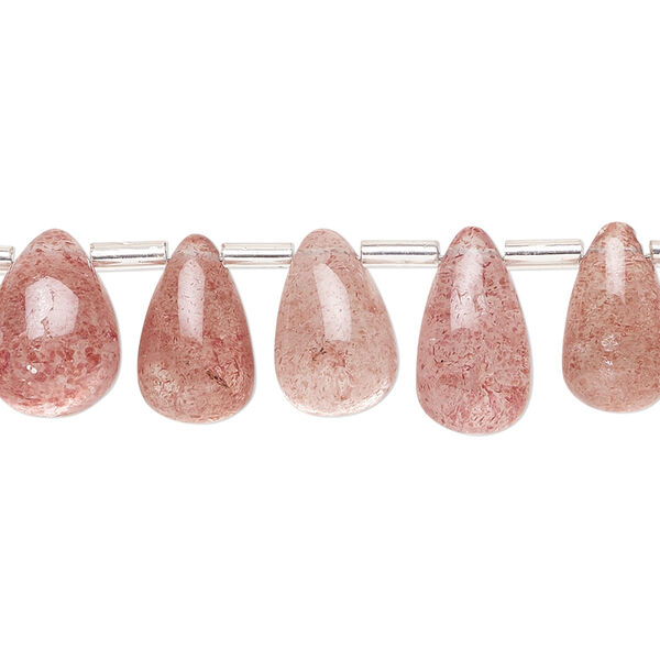 Strawberry quartz 1pkg1, hand-cut top-drilled teardrop bead natural 8 inch graduated 9x6mm-11x7mm image number 0
