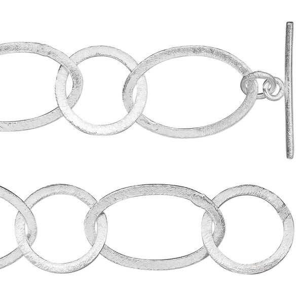 Chain, brushed silver-plated copper, 18mm long and short flat oval, 36 inches with toggle clasp. Sold individually. image number 0