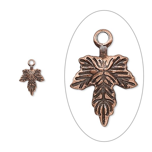 Charm, antique copper-plated brass, 10x7mm leaf. Sold per pkg of 100. image number 0