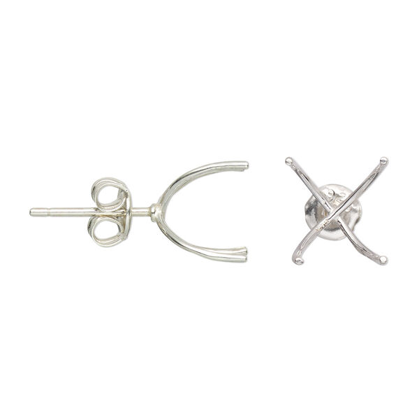 Earstud sterling silver 1pkg2, 12mm / 8-10mm 4-prong freeform huggie setting Amoracast® image number 0