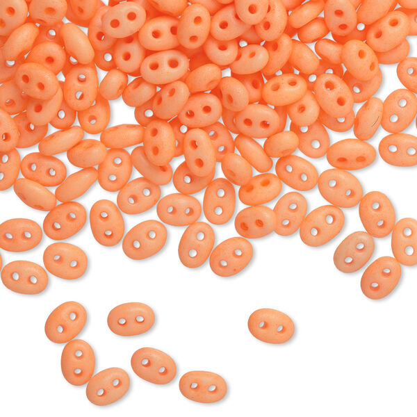 Seed bead, Preciosa Twin™ Czech glass, pkg/10g, 5x2.5mm oval, opaque matte neon orange, (36789). image number 0