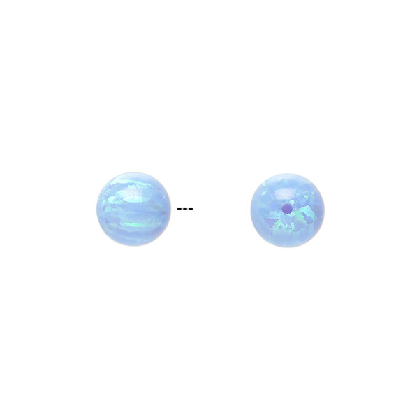 Bead, "opal" (silica and epoxy) (man-made), light blue, 8mm half-drilled round. Sold individually. image number 0