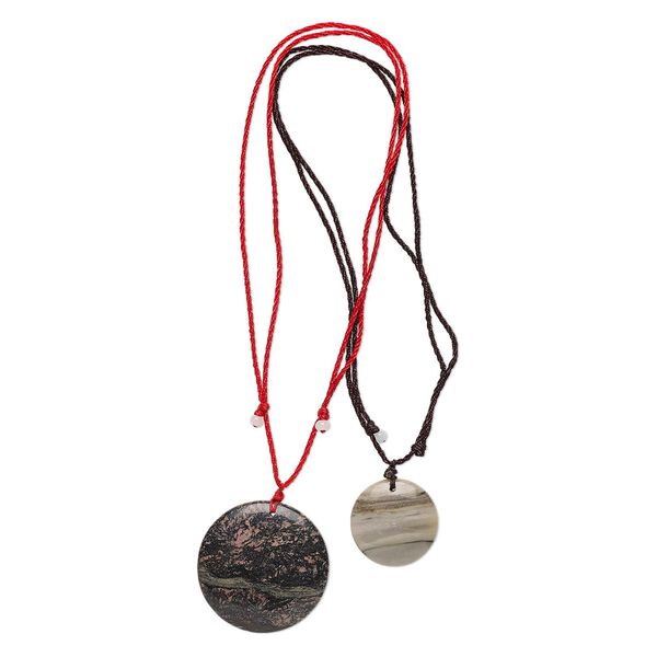 Rhodonite / nylon / glass 1pkg2, puffed flat round necklace natural adjustable 13-24 inch mix 30-50mm slip knot closure image number 0