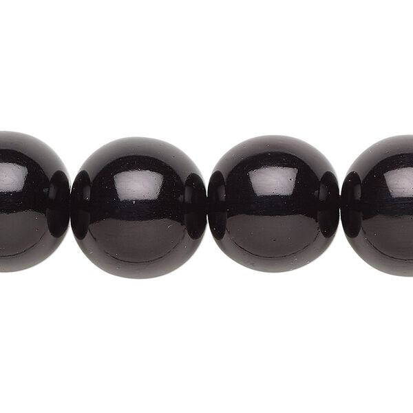 Bead, crystal pearl, black, 16mm round. Sold per 15-1/2" to 16" strand, approximately 25 beads. image number 0