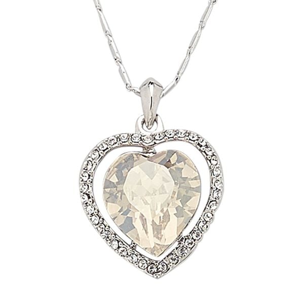 Necklace, Austrian crystal / crystals / rhodium-plated brass / "pewter" (zinc-based alloy), light Colorado topaz and clear, 21x21mm heart, 18 inches with 2-inch extender chain and lobster claw clasp. Sold individually. image number 0