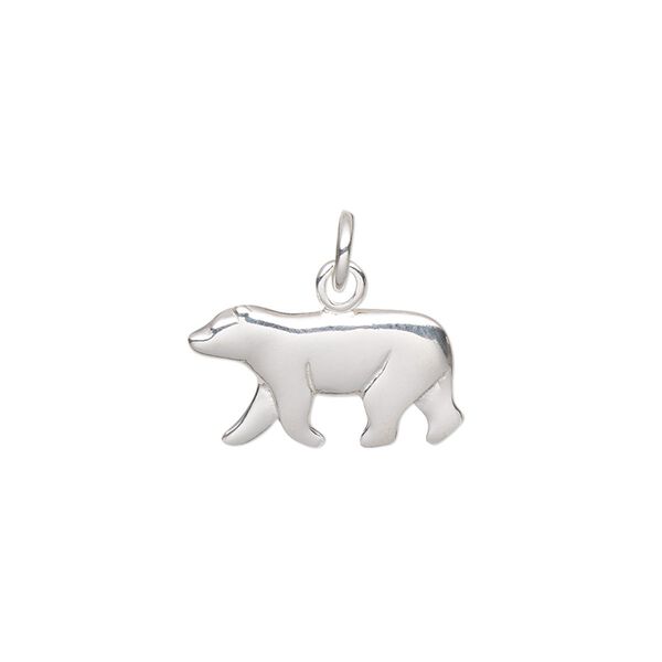 Charm, sterling silver, 18.5x10mm single-sided bear. Sold individually. image number 0