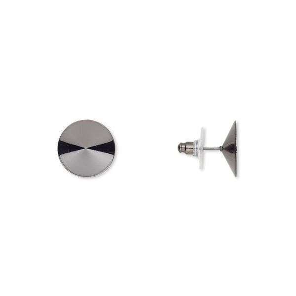 Earstud 1pkg10 Almost Instant Jewelry®, 16.5mm round / 16mm rivoli glue-in setting / comfort clutch, gunmetal-finished brass / steel / plastic 5 pair image number 0