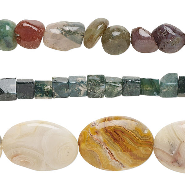 Bead mix, multi-agate and multi-jasper (natural), 4mm-18x13mm mixed shapes with 0.4-1.4mm hole, C+ grade, Mohs hardness 3 to 7. Sold per pkg of (3) 14-inch strands. image number 0