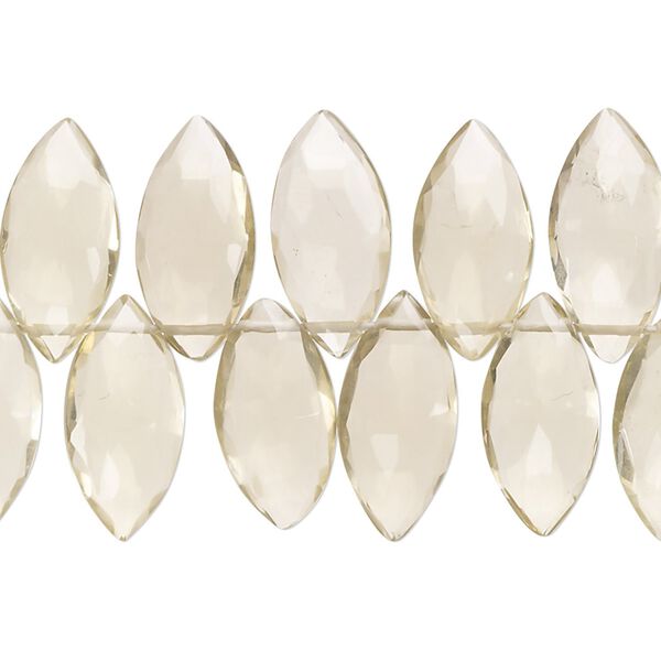 Lemon quartz 1pkg1, hand-cut top-drilled faceted puffed marquise bead 7 inch 15x7mm-18x8mm image number 0