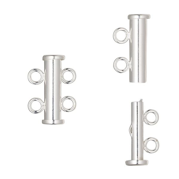 Clasp, 2-strand slide lock, sterling silver, 17x5.5mm tube. Sold individually. image number 0