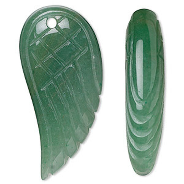 Green aventurine 1pkg1, hand-cut top-drilled 2-sided wing focal natural 38x18mm-40x19mm image number 0