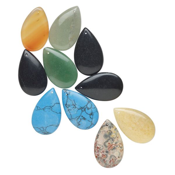 Multi-gemstone 1pkg10, teardrop focal mix 29x17mm-30x18mm image number 0