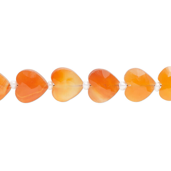 Carnelian 1pkg21, hand-cut faceted puffed heart bead 9x8mm image number 0