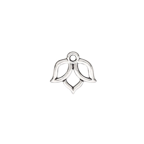 Charm, TierraCast®, "Make a Statement" collection, antique silver-plated pewter (tin-based alloy), 14x11mm double-sided open lotus with renewal theme. Sold per pkg of 20. image number 0