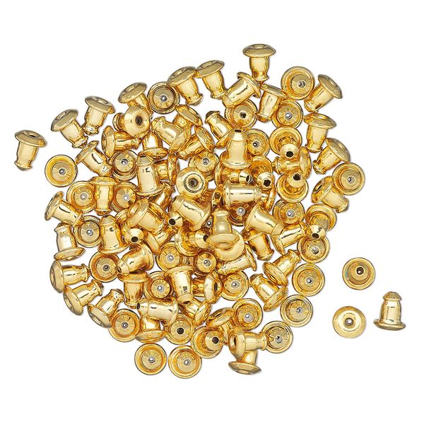 Earnut 1pkg100, 6x5mm barrel, gold-finished brass 50 pair image number 0