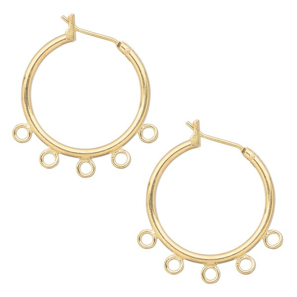 Earring hoop 1pkg2 gold-plated, 23mm round / latch-back / closed loop, brass 1 pair image number 0