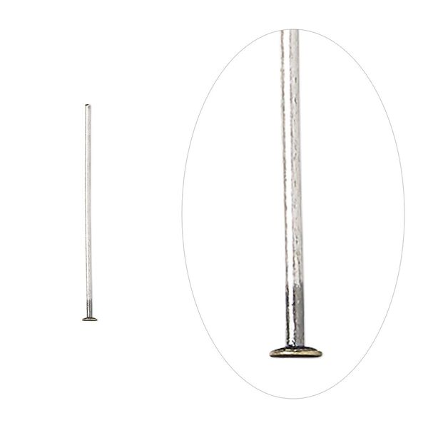 Head pin, antique silver-plated brass, 3/4 inch, 24 gauge. Sold per pkg of 500. image number 0