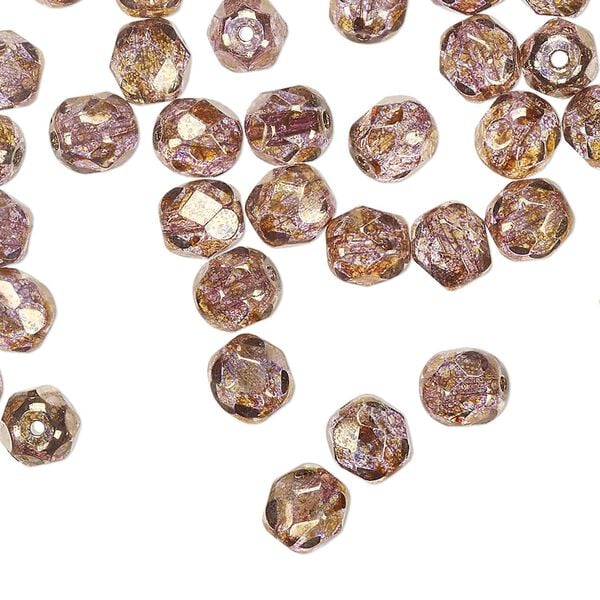Bead 1pkg60 Czech fire-polished glass, translucent copper luster, 6mm faceted round. image number 0